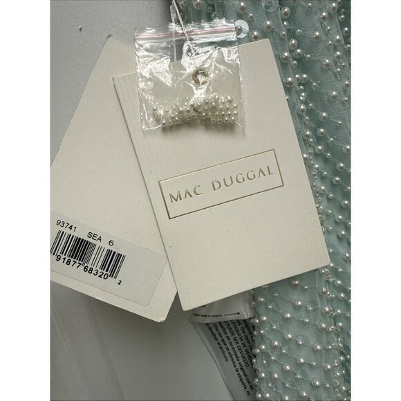 MAC DUGGAL Size 6 Green 93741 ONE SHOULDER Pearl Sequin Midi GOWN Formal Dress - Picture 11 of 11